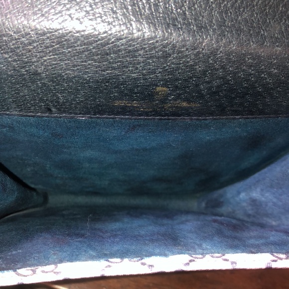 GUCCI GG Ophidia Sherryline Stripe Navy Leather Grey Coated Canvas Crossbody Bag - Picture 15 of 17